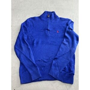 Polo Ralph Lauren Blue 100% Pima Cotton 1/4 Zip Mock Neck Sweater Mens Medium